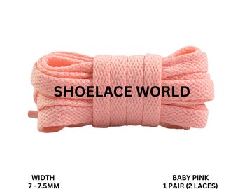 Baby Pink Slim Flat Shoelaces 7-7.5mm Laces Ships Out From The USA Next Day