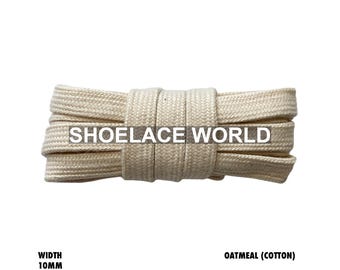 Oatmeal Wide Cotton Flat Shoelaces 10mm Laces Ships Out From The USA Next Day