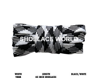 Black / White 45 Inches Prism Flat Shoelaces 9mm Colorful Pattern Laces Ships Out From The USA Next Day