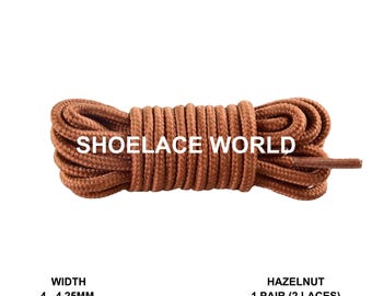 Hazelnut Thin Round Shoelaces 4mm - 4.25mm Classic Colorful Laces Ships Out From The USA Next Day