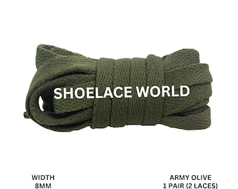 Army Olive Classic Flat Shoelaces 5/16 Inch 8mm Laces Ships Out From The USA Next Day