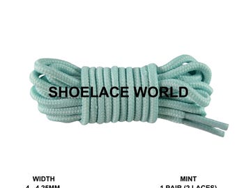 Mint Thin Round Shoelaces 4mm - 4.25mm Classic Colorful Laces Ships Out From The USA Next Day