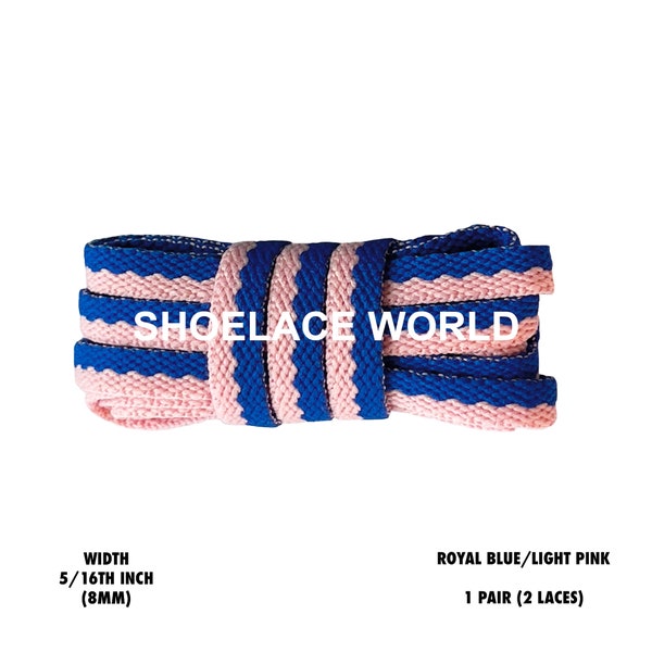 Royal Blue / Light Pink Two Tone Multicolor Flat Shoelaces 5/16 Inch Colorful Pattern Laces Ships Out From The USA Next Day