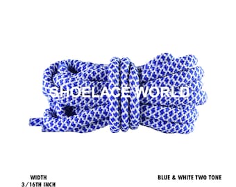 Blue & White Rope Shoelaces 3/16 Inch Two Tone Dual Pattern Classic Laces Ships Out From The USA Next Day