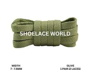 Olive Slim Flat Shoelaces 7-7.5mm Laces Ships Out From The USA Next Day