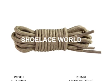 Khaki Thin Round Shoelaces 4mm - 4.25mm Classic Colorful Laces Ships Out From The USA Next Day