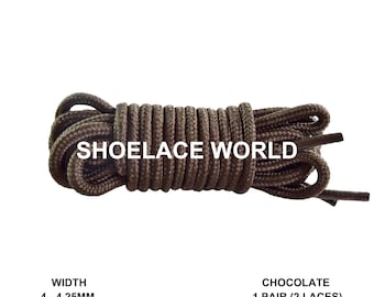 Chocolate Thin Round Shoelaces 4mm - 4.25mm Classic Colorful Laces Ships Out From The USA Next Day