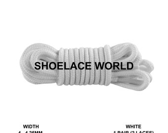 White Thin Round Shoelaces 4mm - 4.25mm Classic Colorful Laces Ships Out From The USA Next Day