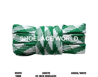 Green / White 45 Inches Prism Flat Shoelaces 9mm Colorful Pattern Laces Ships Out From The USA Next Day