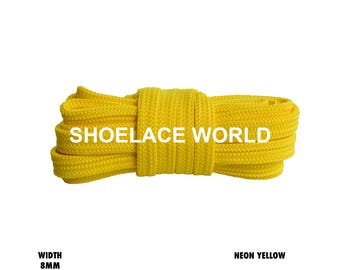 Neon Yellow Double Layer Premium Flat 8mm Shoelaces Cool New Laces