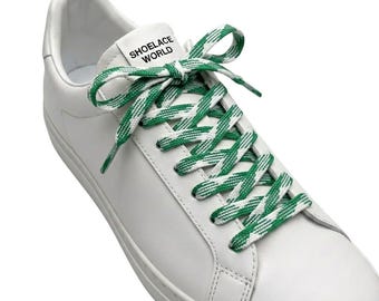Green / White  Prism Flat Shoelaces 9mm Colorful Pattern Laces Ships Out From The USA Next Day