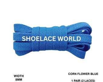 Corn Flower Blue Classic Flat Shoelaces 5/16 Inch 8mm Laces Ships Out From The USA Next Day