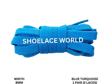 Blue Turquoise Classic Flat Shoelaces 5/16 Inch 8mm Laces Ships Out From The USA Next Day