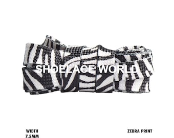 Zebra Print Flat Shoelaces 7.5mm Colorful Printed Laces Ships Out From The USA Next Day