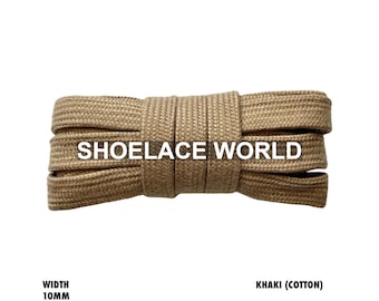 Khaki Wide Cotton Flat Shoelaces 10mm Laces Ships Out From The USA Next Day