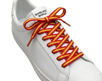 Red / Golden Yellow 45 Inches Multicolor Flat Shoelaces 10mm Colorful Pattern Laces Ships Out From The USA Next Day