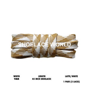 Latte / White 45 Inches Prism Flat Shoelaces 9mm Colorful Pattern Laces Ships Out From The USA Next Day