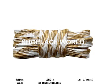 Latte / White 45 Inches Prism Flat Shoelaces 9mm Colorful Pattern Laces Ships Out From The USA Next Day