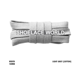 Light Grey Wide Cotton Flat Shoelaces 10mm Laces Ships Out From The USA Next Day