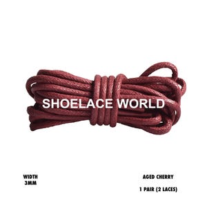 Aged Cherry Rope Thin Wax Shoelaces 3mm Laces Ships Out From The USA Next Day