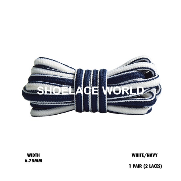 White / Navy 47 Inches Two Tone Oval Shoelaces 6.75mm Colorful Laces Ships Out From The USA Next Day