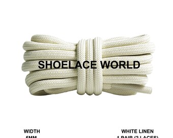 Cordones de lino blanco de primera calidad de 119 cm (47 pulgadas), 5 mm, compatibles. 350 cordones de repuesto de colores. Envío desde EE. UU. al día siguiente.