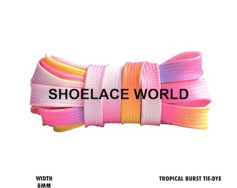 Tropical Burst 8mm Tie Dye Flat Shoelaces Colorful Fun Laces Ships Out From The USA Next Day