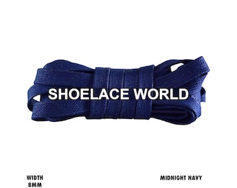 Midnight Navy Waxed Premium Flat Shoelaces 8mm Wax Laces Ships Out From The USA Next Day