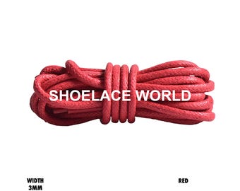 Red Rope Thin Wax Shoelaces 3mm Laces Ships Out From The USA Next Day