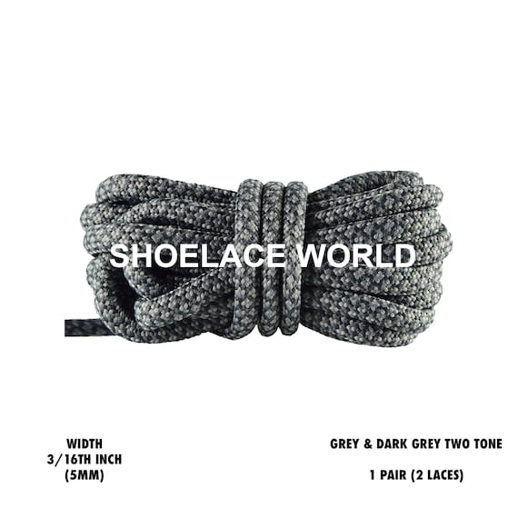 Lacets en corde gris et gris foncé, 3/16 pouces, lacets classiques