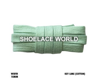 Key Lime Wide Cotton Flat Shoelaces 10mm Laces Ships Out From The USA Next Day