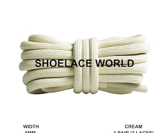 Cordones de zapatos Cream Premium Rope de 47 pulgadas, 5 mm, compatibles, 350 cordones de repuesto de colores. Envío desde EE. UU. al día siguiente.