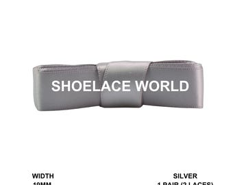 Silver Ribbon Shoelaces 19mm 3/4th Inch Velvet Satin Laces Ships Fast From The USA