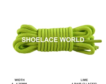 Lime Thin Round Shoelaces 4mm - 4.25mm Classic Colorful Laces Ships Out From The USA Next Day