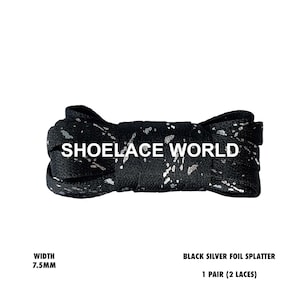 Black Silver Foil Splatter Flat 7.5mm Shoelaces Cool New Laces Ships Out From The USA Next Day