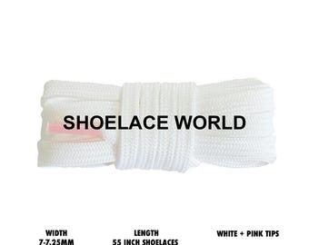 White + Pink Tips 55 Inches Flat Hollow Shoelaces 7-7.25mm Laces Ships Out From The USA Next Day