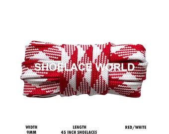 Red / White 45 Inches Prism Flat Shoelaces 9mm Colorful Pattern Laces Ships Out From The USA Next Day