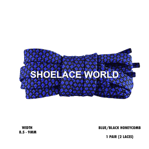 Lacets plats bicolores en nid d'abeille bleu/noir 8,5 mm