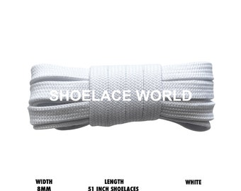 White 51 Inches Double Layer Flat Hollow Shoelaces 8mm Colorful Laces Ships Out From The USA Next Day