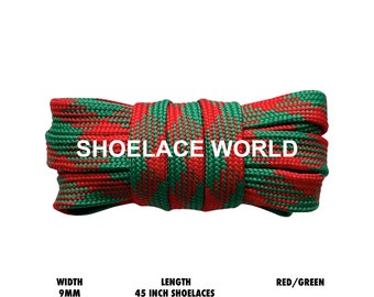 Red / Green 45 Inches Prism Flat Shoelaces 9mm Colorful Pattern Laces Ships Out From The USA Next Day