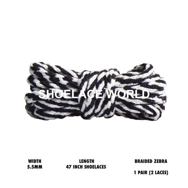 Braided Zebra 47 Inches Rope Shoelaces 5.5mm Colorful Pattern Laces Ships Out From The USA Next Day