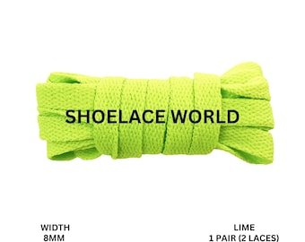 Lime Classic Flat Shoelaces 5/16 Inch 8mm Laces Ships Out From The USA Next Day