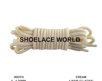 Cream Thin Round Shoelaces 4mm - 4.25mm Classic Colorful Laces Ships Out From The USA Next Day