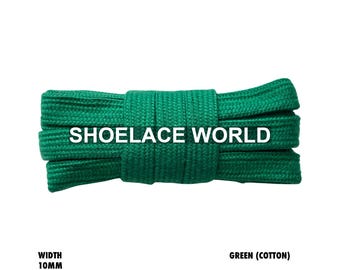 Green Wide Cotton Flat Shoelaces 10mm Laces Ships Out From The USA Next Day