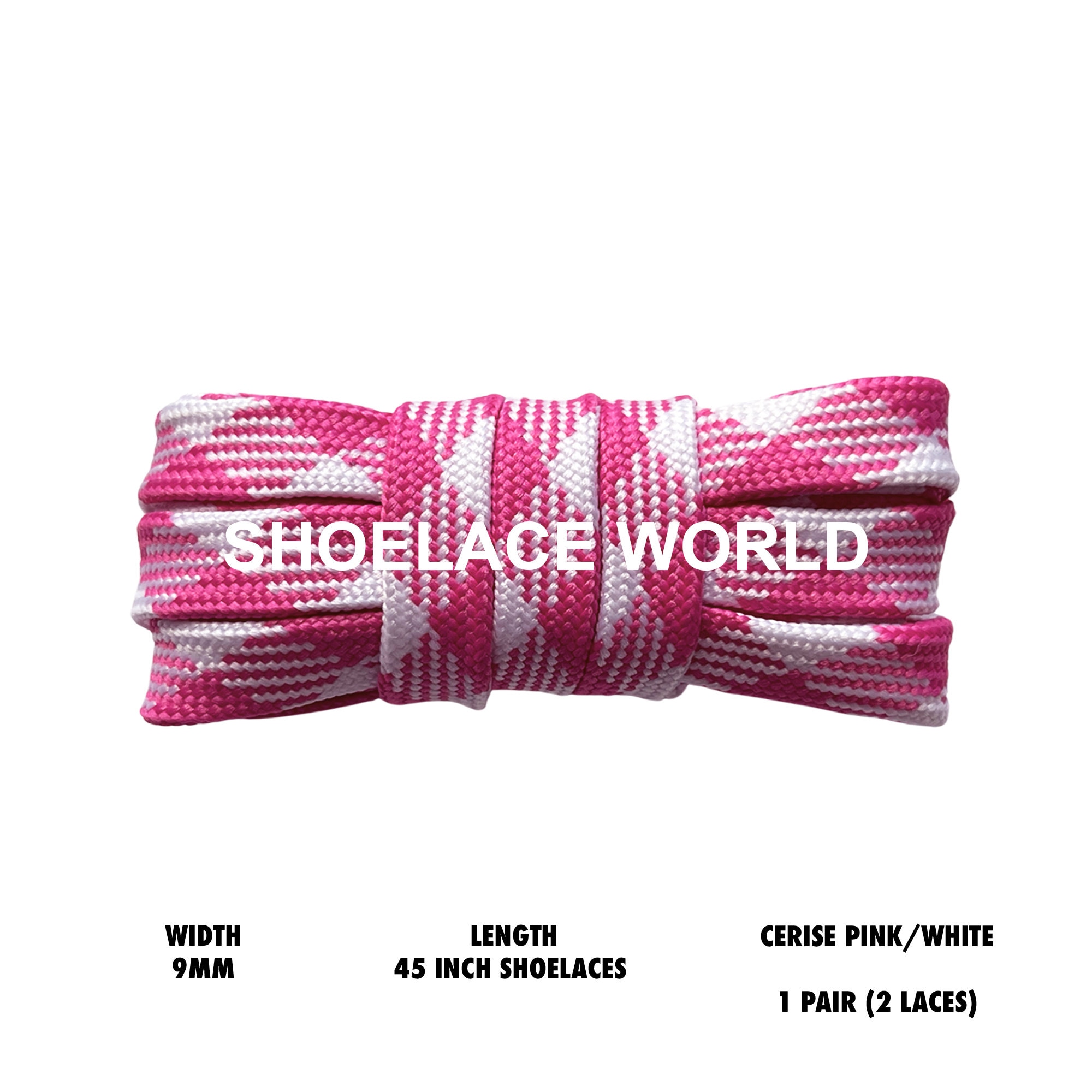 Cerise Pink / White 45 Inches Prism Flat Shoelaces 9mm Colorful Pattern Laces Ships Out From The USA Next Day