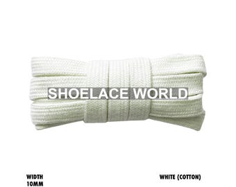 White Wide Cotton Flat Shoelaces 10mm Laces Ships Out From The USA Next Day
