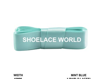 Mint Blue Ribbon Shoelaces 19mm 3/4th Inch Velvet Satin Laces Ships Fast From The USA