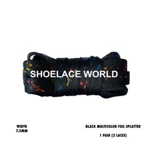 Black Multicolor Foil Splatter Flat 7.5mm Shoelaces Cool New Laces Ships Out From The USA Next Day