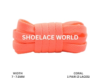 Coral Slim Flat Shoelaces 7-7.5mm Laces Ships Out From The USA Next Day