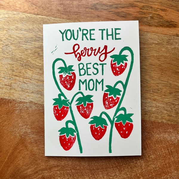 Berry Best Mom - Linocut Card, Mother’s Day Card Thank You Card, Birthday Card, Anniversary Card, Handmade Card, Block Print Card for Mom
